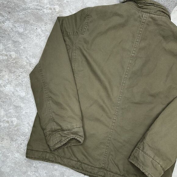 American Eagle Sherpa Lined Canvas Jacket Olive Green Plaid Hood L - Picture 8 of 13